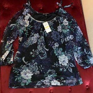 INC top with bead detail, sheer sleeves